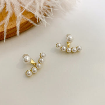 AOMU  Chic Imitation Pearl Geometric Fan Shaped Elegant Stud Earrings for Women Girls Jewelry Party Asseccoires daiiibabyyy